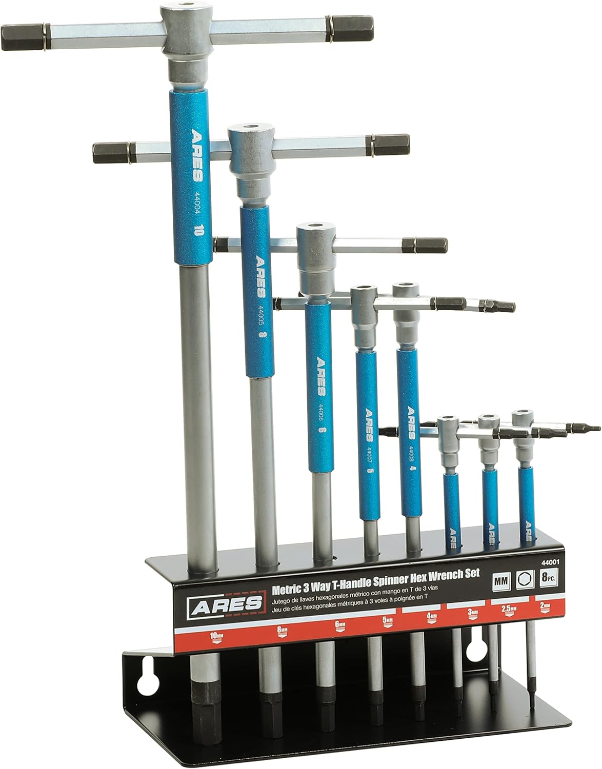 ARES 44001 – 8-Piece Metric 3-Way T-Handle Spinner Hex Allen Key Wrench Set – Sizes from 2mm to 10mm – Sliding Handle, Spinning Sleeve for Versatile Speed and Leverage Application ARES 44001 – 8-Piece Metric 3-Way T-Handle Spinner Hex Allen Key Wrench Set – Sizes from 2mm to 10mm – Sliding Handle, Spinning Sleeve for Versatile Speed and Leverage Application